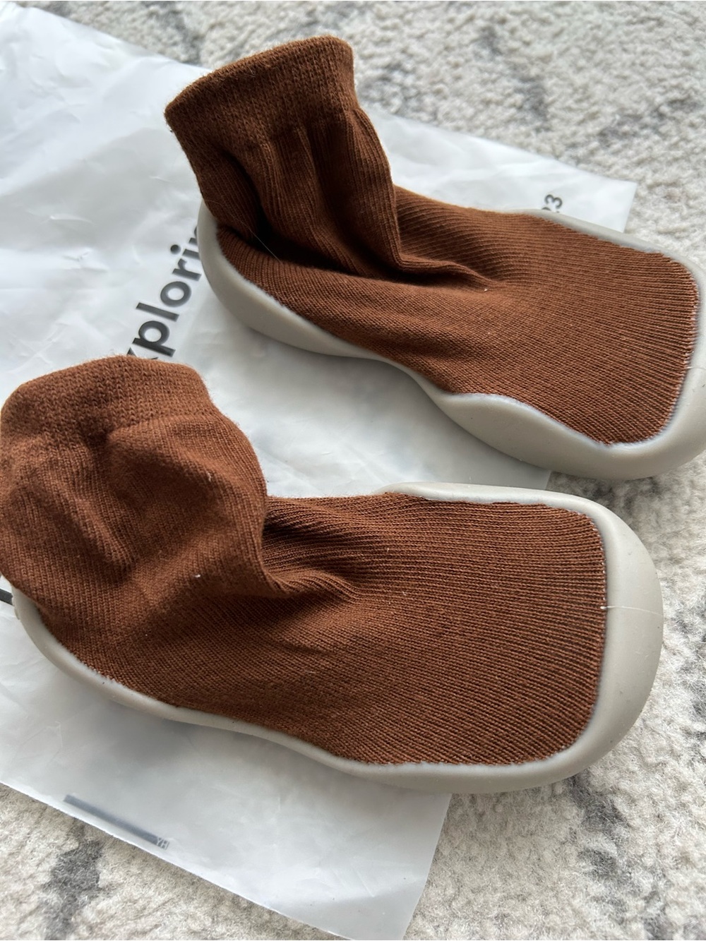 Tiny Explorings Children's Cozy Knit Sock Sneakers in Brown